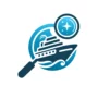 DALL·E 2024-03-07 14.33.03 - A logo representing 'Booking and Reservation Services'. Visualize a stylized ship with a magnifying glass focusing on it, indicating the selection and